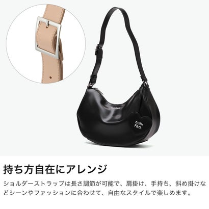 ショルダーバッグ レディース ブランド バッグ 軽量 軽い ファスナー おしゃれ かわいい ミラー付き ラウンド型 肩掛け HEART MIRROR SHOULDER BAG 103262053004 （BLACK）｜詳細画像
