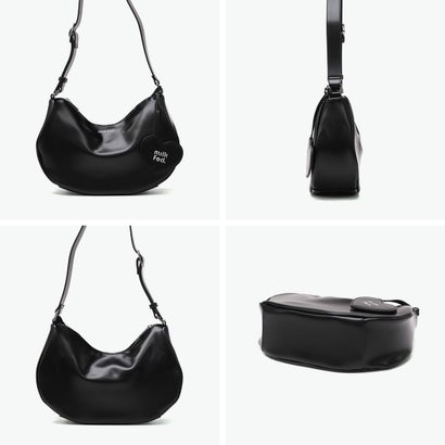 ショルダーバッグ レディース ブランド バッグ 軽量 軽い ファスナー おしゃれ かわいい ミラー付き ラウンド型 肩掛け HEART MIRROR SHOULDER BAG 103262053004 （BLACK）｜詳細画像