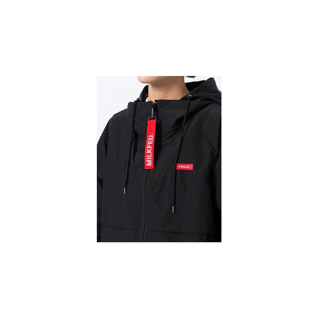 ミルクフェド MILKFED. SLEEVELOGOHOODEDZIPUPBLOUSON2/袖ロゴジップ 