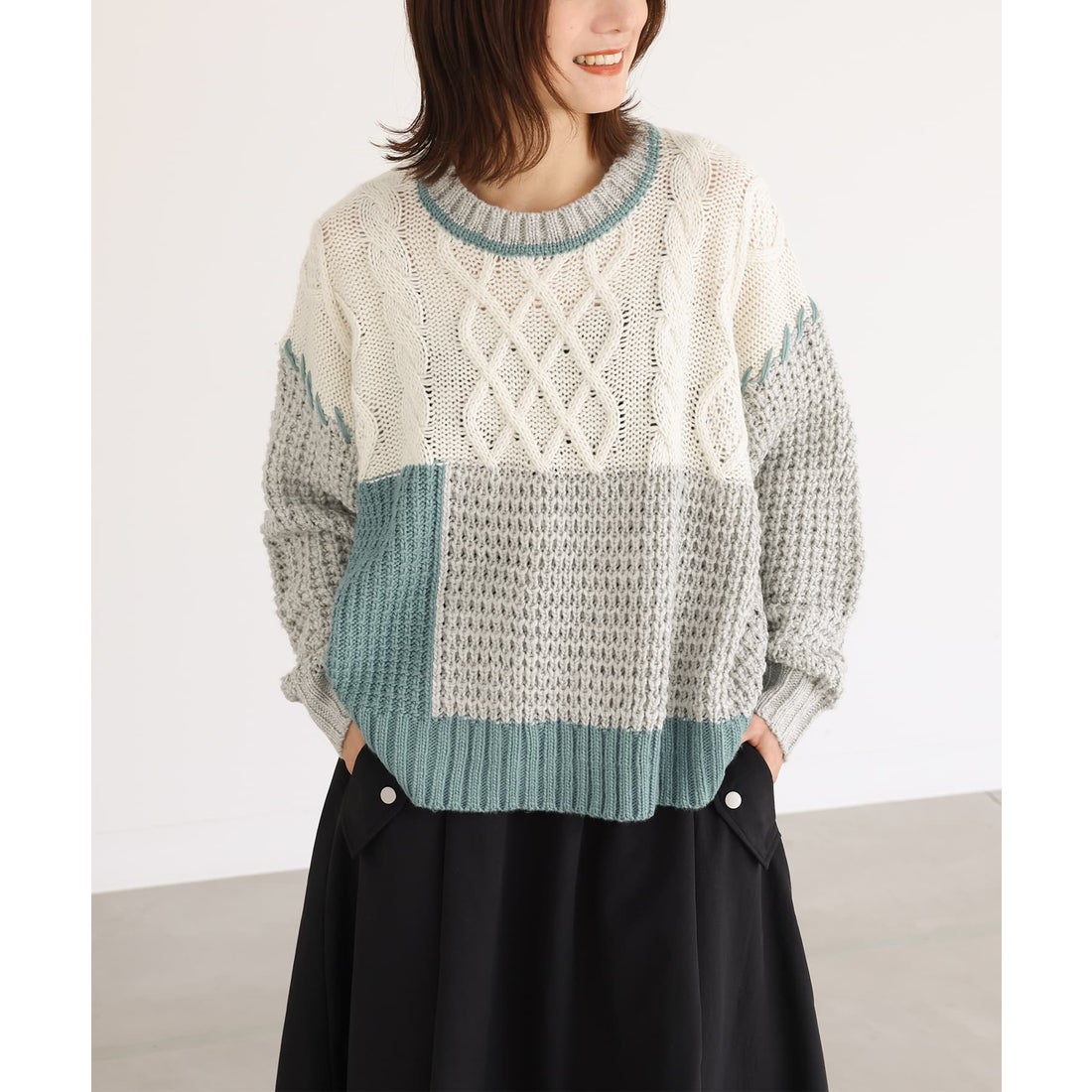 新品＊パッチワーク風セーター（5）手編み＊かぎ針編み＊ハンドメイド 