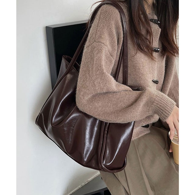 トートバッグ レディース 大容量 PU （ダークブラウン）