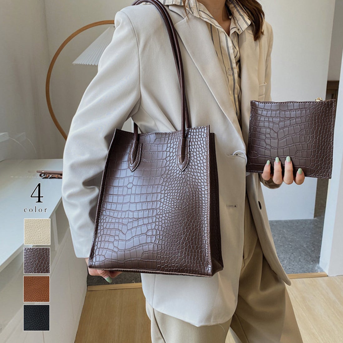 miniministore トートバッグ ポーチ付き クロコダイル柄