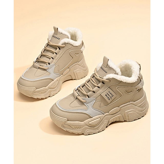 ボア厚底スニーカー 裏起毛 レディース （ベージュ）
