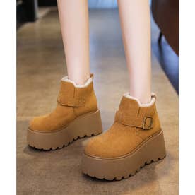 厚底ムートンブーツボアショートブーツ防寒 （キャメル）
