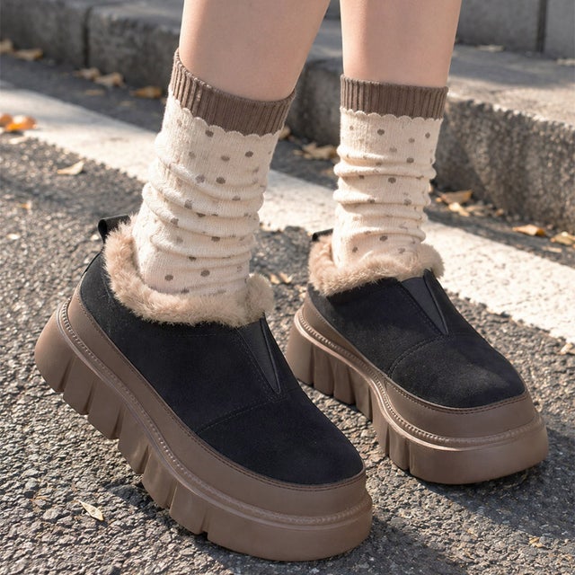 裏ボア厚底スリッポン ムートンシューズ （ブラック）