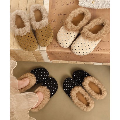 ミニミニストア miniministore ドット柄ファーサンダルサボサンダル秋冬靴 （アイボリー）｜詳細画像