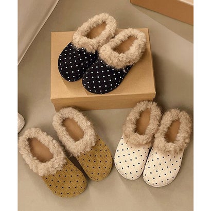 ミニミニストア miniministore ドット柄ファーサンダルサボサンダル秋冬靴 （アイボリー）｜詳細画像