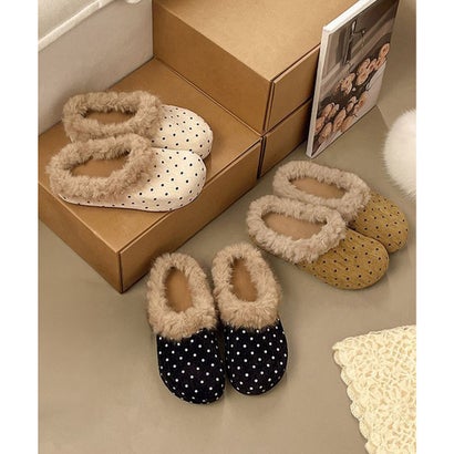 ミニミニストア miniministore ドット柄ファーサンダルサボサンダル秋冬靴 （アイボリー）｜詳細画像