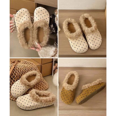 ミニミニストア miniministore ドット柄ファーサンダルサボサンダル秋冬靴 （アイボリー）｜詳細画像