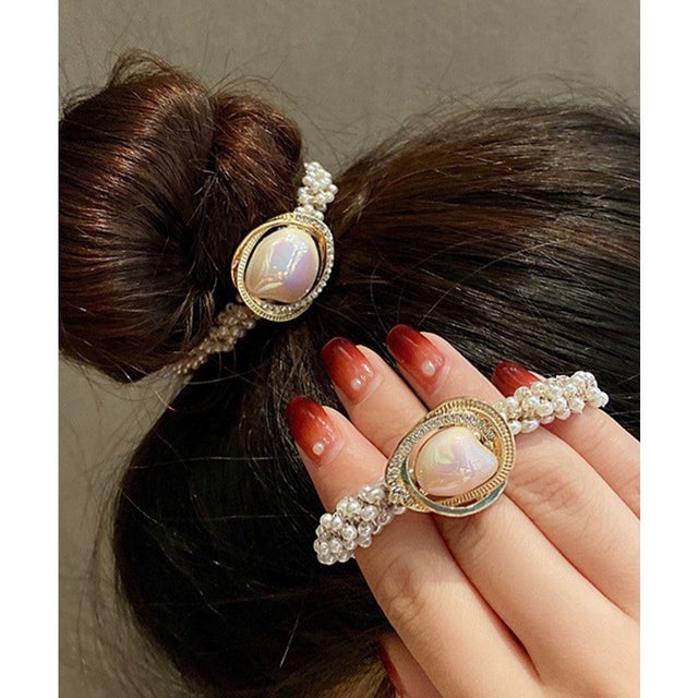 変形パールヘアゴム韓国風ヘアアクセサリー （ゴールド）