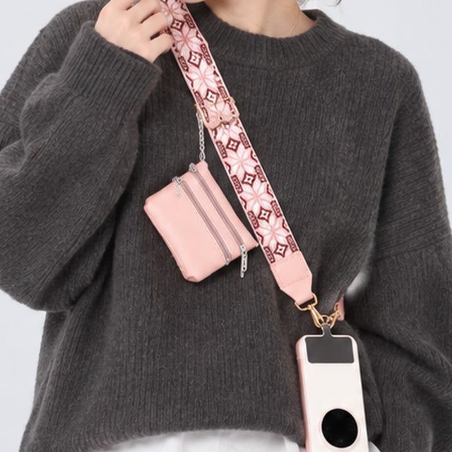 ミニポーチ付きスマホショルダーストラップ （ピンク）