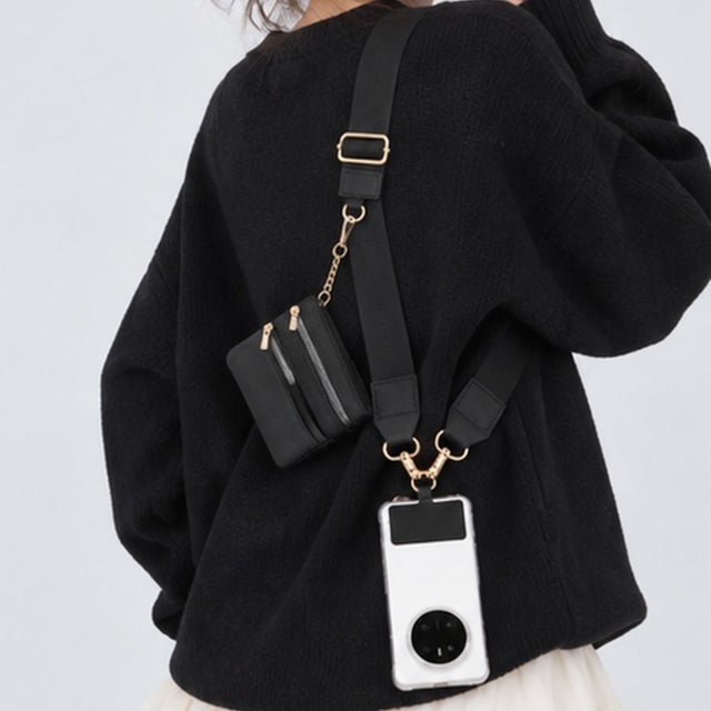 ミニポーチ付きスマホショルダーストラップ （ブラック）