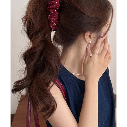 ドット柄ヘアクリップ ヘアアクセサリー （ワインレッド）｜詳細画像