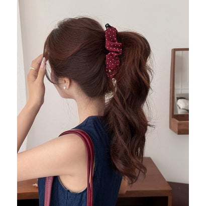 ドット柄ヘアクリップ ヘアアクセサリー （ワインレッド）｜詳細画像
