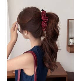 ドット柄ヘアクリップ ヘアアクセサリー （ワインレッド）