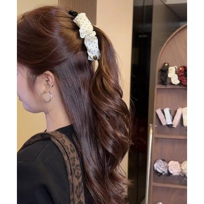 ドット柄ヘアクリップ ヘアアクセサリー （アイボリー）｜詳細画像