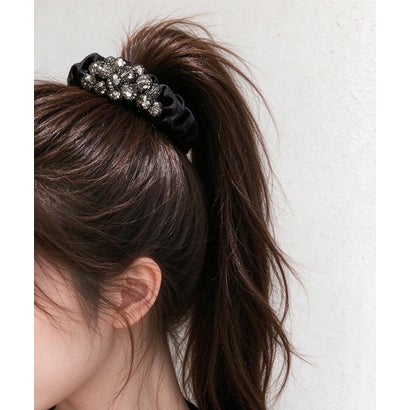 ビジュー付き上品シュシュ大人ヘアゴム （ダークグレー）｜詳細画像