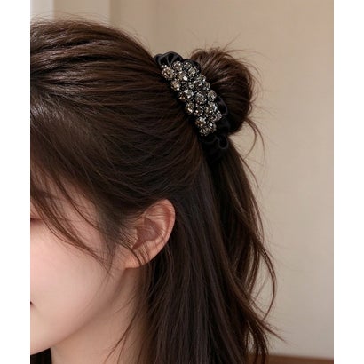 ビジュー付き上品シュシュ大人ヘアゴム （シャンパン）｜詳細画像