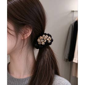 ビジュー付き上品シュシュ大人ヘアゴム （シャンパン）