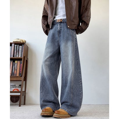 バギーデニムパンツ メンズ カーブデニム （サックスブルー）｜詳細画像