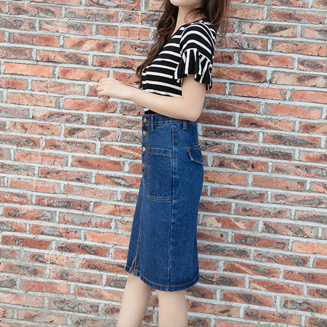 miniministore デニムスカート スリット 膝丈 -靴＆ファッション通販
