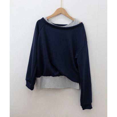 ミニミニストア miniministore レイヤード風スウェットワンショルダー秋服 （ネイビー）｜詳細画像