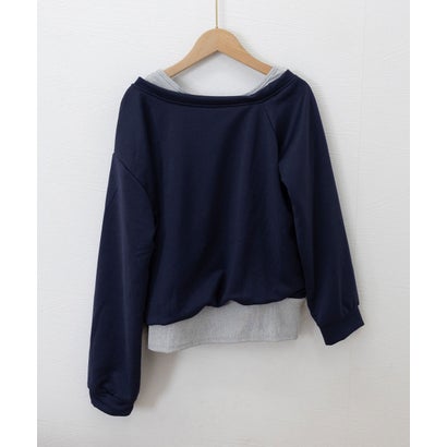 ミニミニストア miniministore レイヤード風スウェットワンショルダー秋服 （ネイビー）｜詳細画像