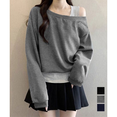 ミニミニストア miniministore レイヤード風スウェットワンショルダー秋服 （ネイビー）｜詳細画像