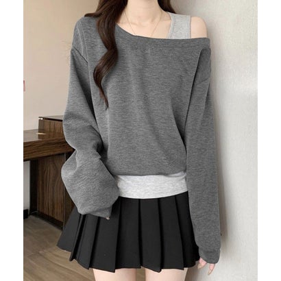 ミニミニストア miniministore レイヤード風スウェットワンショルダー秋服 （ネイビー）｜詳細画像