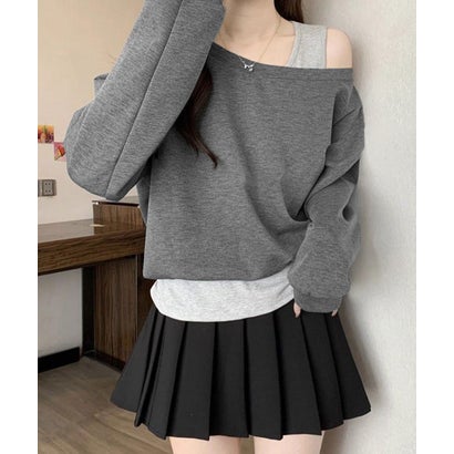 ミニミニストア miniministore レイヤード風スウェットワンショルダー秋服 （ネイビー）｜詳細画像