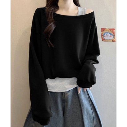 ミニミニストア miniministore レイヤード風スウェットワンショルダー秋服 （ネイビー）｜詳細画像