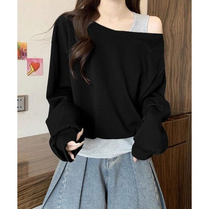 ミニミニストア miniministore レイヤード風スウェットワンショルダー秋服 （ネイビー）｜詳細画像