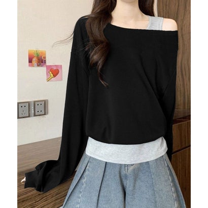 ミニミニストア miniministore レイヤード風スウェットワンショルダー秋服 （ネイビー）｜詳細画像