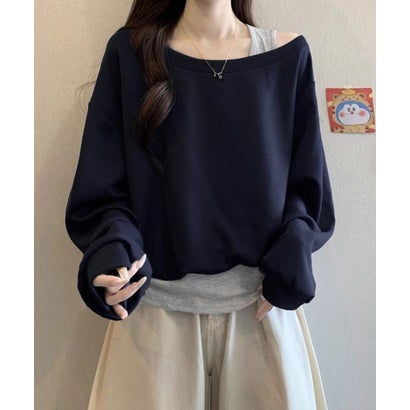 ミニミニストア miniministore レイヤード風スウェットワンショルダー秋服 （ネイビー）｜詳細画像