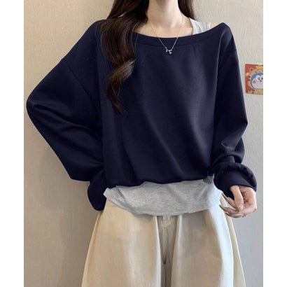 ミニミニストア miniministore レイヤード風スウェットワンショルダー秋服 （ネイビー）｜詳細画像