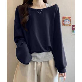 レイヤード風スウェットワンショルダー秋服 （ネイビー）
