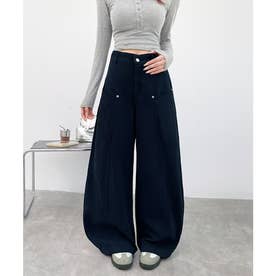 ハイウエストバレルパンツ美脚カーブパンツ （ネイビー）