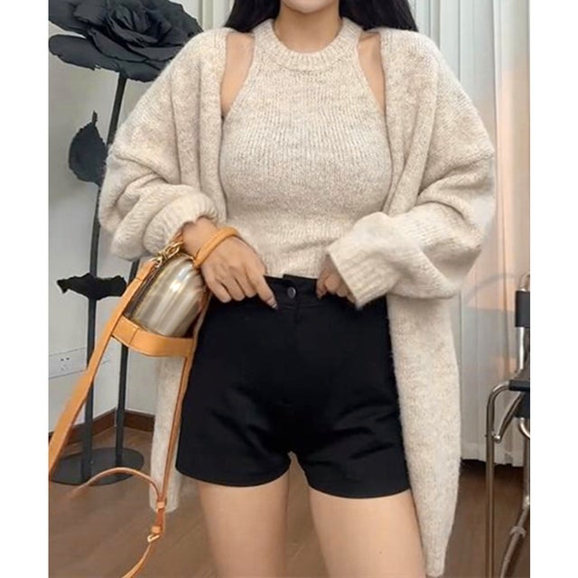 ロングニットアンサンブルタンクトップ付き （アイボリー）