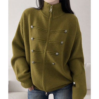 ミニミニストア miniministore スタンドカラーミリタリーニットジャケット （ワインレッド）｜詳細画像
