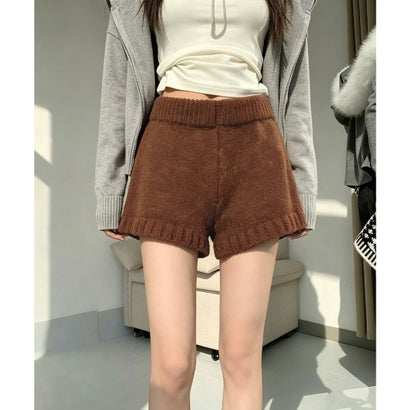 ショートニットパンツ 暖かい短パン 春秋 （ブラック）｜詳細画像