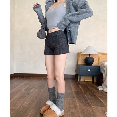 ショートニットパンツ 暖かい短パン 春秋 （ホワイト）｜詳細画像