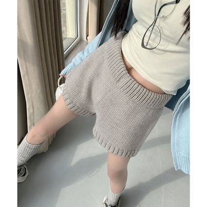 ショートニットパンツ 暖かい短パン 春秋 （チャコールグレー）｜詳細画像