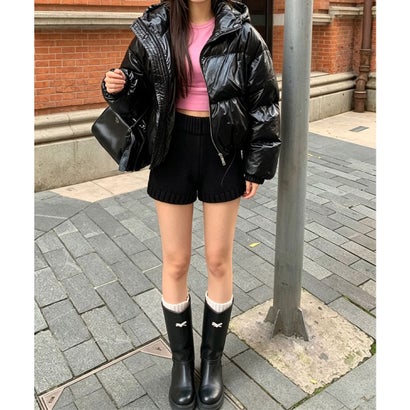 ショートニットパンツ 暖かい短パン 春秋 （チャコールグレー）｜詳細画像