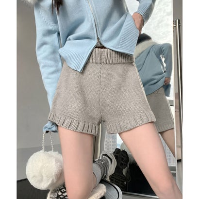 ショートニットパンツ 暖かい短パン 春秋 （キャメル）｜詳細画像