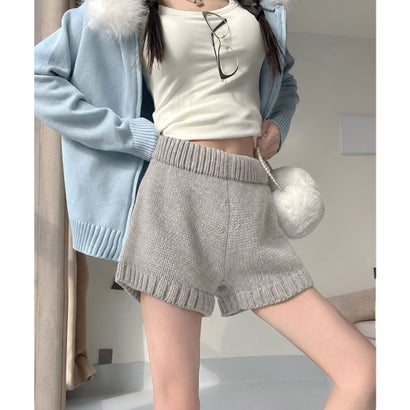 ショートニットパンツ 暖かい短パン 春秋 （キャメル）｜詳細画像