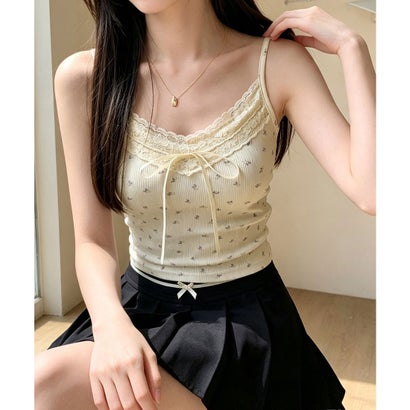 カップ付きキャミソール ブラトップ重ね着 （アイボリー系3*大花柄）｜詳細画像