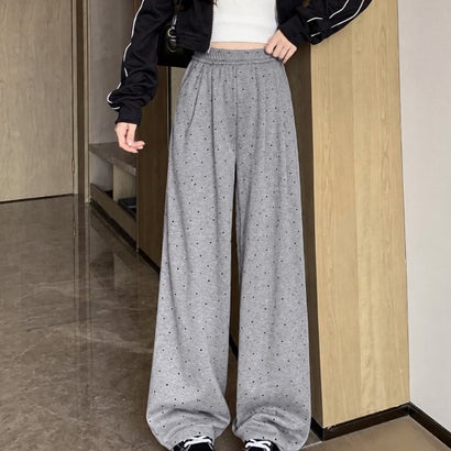 ドット柄ワイドパンツイージーパンツ韓国風 （グレー）｜詳細画像