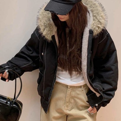 ミニミニストア miniministore ファーフードジャケット裏ボアブルゾン冬服 （カーキ）｜詳細画像
