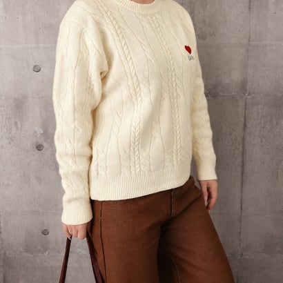 ワンポイントニットセーターケーブルニット （ブラック）｜詳細画像