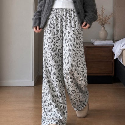 ミニミニストア miniministore レオパード柄裏起毛ワイドイージーパンツ冬 （ベージュ*裏起毛あり）｜詳細画像